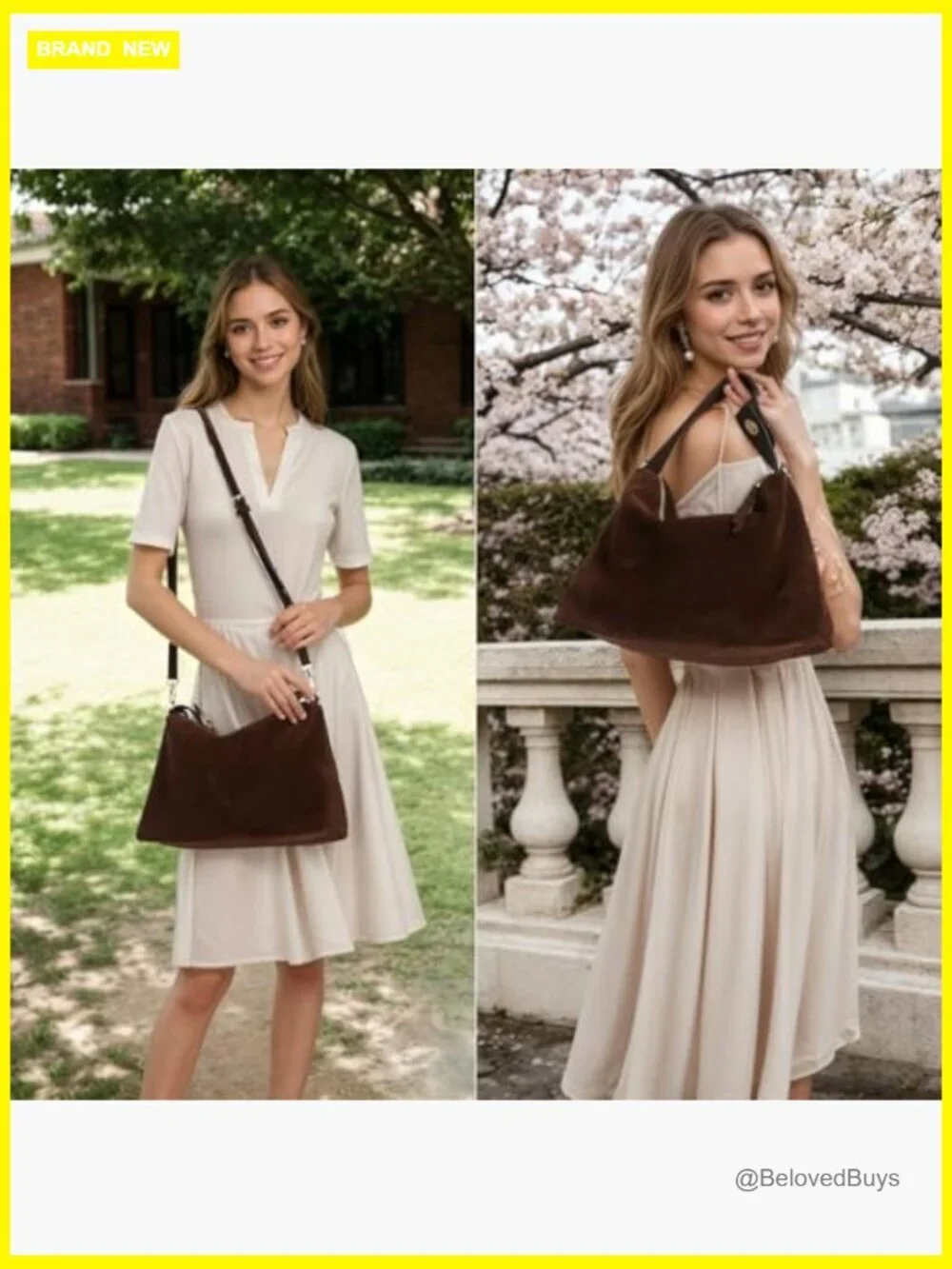 Genuine Suede Leather Hobo Bag - Tote Crossbody Shoulder Purse